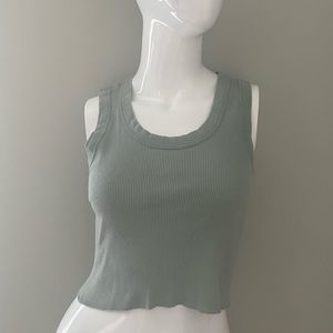 brandy meliville light greenish greyish short sleeve top slightly cropped